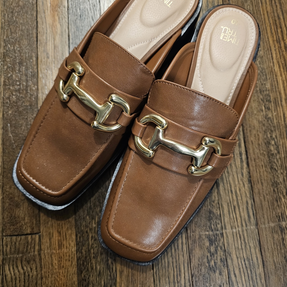 Time And Tru Brown Loafers with Gold Detail